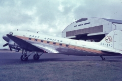 DC3 (5X-AAQ) on the hangar apron. (1972)