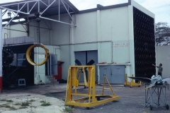 Engine test bed. ( notice the intake made of oil drums with ends removed and bolted together)