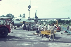 5X-AAP having an unscheduled Dart engine change at Mombasa, 30th May 1970         Pictures by Tony Russell