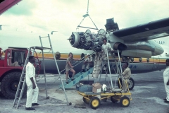 5X-AAP having an unscheduled Dart engine change at Mombasa, 30th May 1970         Pictures by Tony Russell