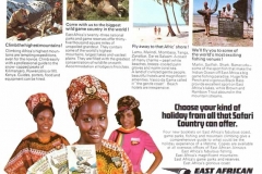 EAA advert dating from 1975. The Stewardess in the foreground was Isabella Nyoike from Kenya, who died in 2011, Chief Stewardess Ruth Lutale (left) and (right) Parvine Ali from Tanzania.