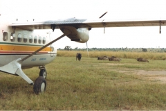 5X-UVN showing the hazards faced when running the Wing Safaris. Taken at Chobe Safari Lodge in northern Uganda.    Photo by Arthur Ricketts