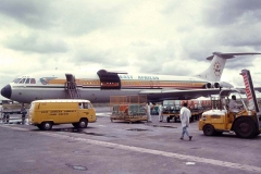 5X-UVJ being prepared for flight. Note the open cargo door. 1975    photo from Tony Russell.